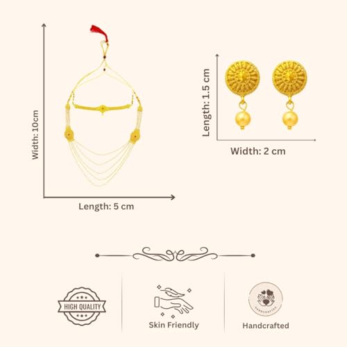 Image of ACCESSHER Women's Traditional Gold-Toned Temple Style Necklace Set with Pearl & Multi Colored Stone Earrings| Jewelry Set for Weddings, Festivals, and Special Occasions