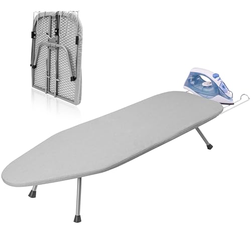 YaPingGlow Small Ironing Board with Iron Rest Tabletop Iron Board with Heat Resistant Cover Foldable Mini Ironing Board Easy Storage for Travel & Dorm 31x12 Gray
