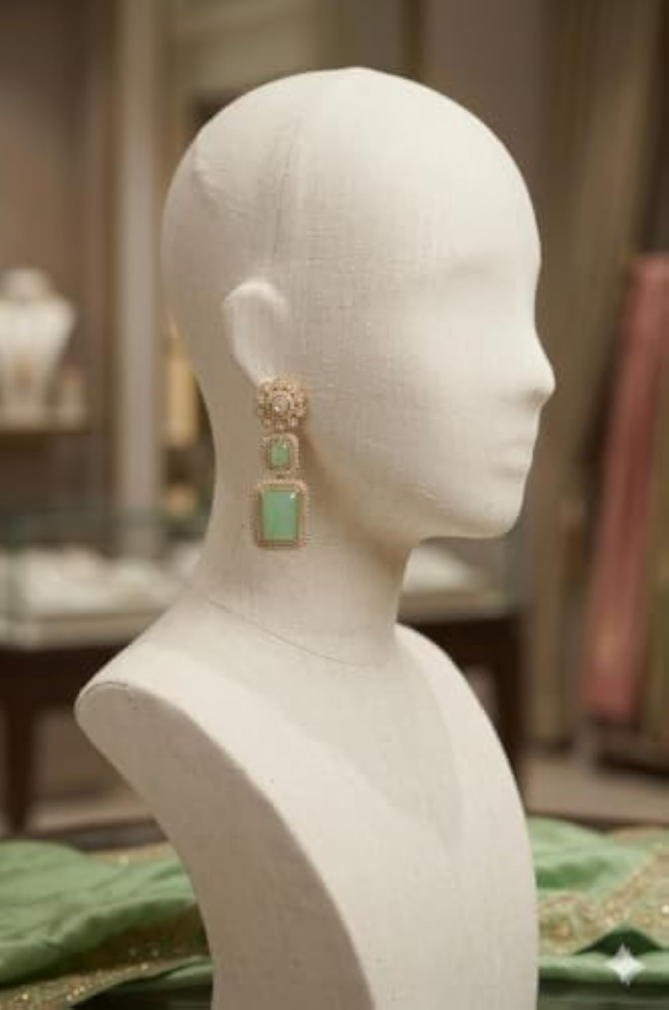 Women's Polki Drop Earrings with Mint Green Stone
