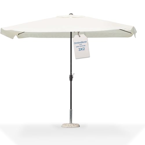 Tomaino - Ombrellone Da Giardino 3x2 cm Quadrato Lux - Ombrellone da Esterno con Apertura a Carrucola - Telo Antivento in Poliestere Resistente Resinato 180gr