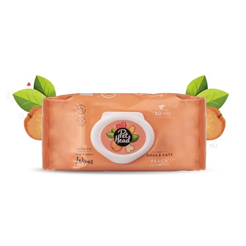 Image of Pet Head Quick Fix Paw and Body Wipes for Cats and Dogs | Peach Scent with Aloe Vera | Biodegradable Pet Hygiene Cleaning Wipes | pH-Neutral | Vegan | For an Easy & Speedy Freshen-Up | 80 pack