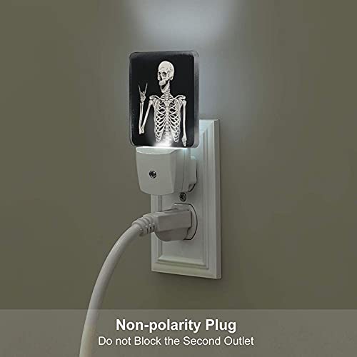 Image of Skeleton Skull Boho Hippie Night Light Set of 2 Auto Sensor LED Dusk-to-Dawn Nightlights Plug-in Sensor Lamp for Bedroom Bathroom Kitchen Hallway Stairs Decorative
