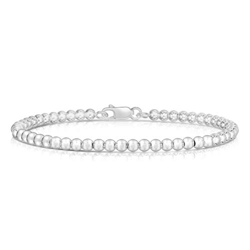 Verona Jewelers 925 Sterling Silver 4MM-10M Italian Bead Ball Chain Bracelet- Handmade Bead Italian Bracelet, Silver Bead Bracelet for Women, 6.5, 7, 7.5, 8 Inch Bracelets (9, 3MM)