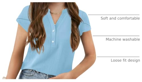 Image of Haloumoning Girls Petal Short Sleeve T Shirts V-Neck Tops
