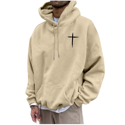 Christian Hoodies for Men | Oversized Christian Cross Pullover Hoodies - Trendy Pullover Top Fall Winter Clothes
