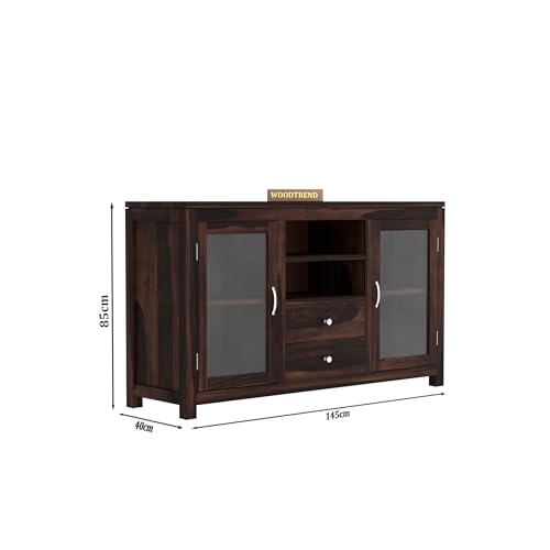 Image of BWF Premium Sheesham Shining Glass Door View Storage Cabinet for Home, School, Office, Shop, Medical Clinic and Garage | Wooden Chest of Drawers (BP - 03 Walnut)