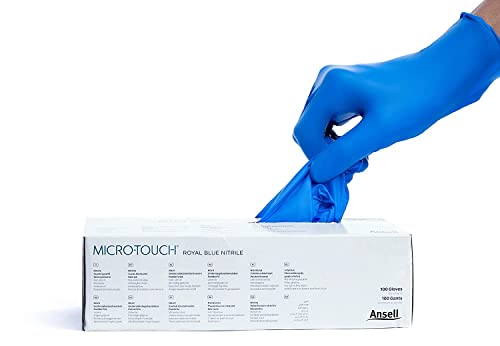 Image of Ansell MICRO-TOUCH Royal Blue Nitrile, Disposable, Multipurpose Glove With Exceptional Grip, Viral Penetration Tested, 100 pcs / Box (Large, Pack of 2)