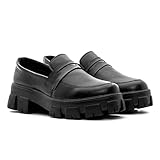 Sapato Mocassim Feminino Oxford Casual Solado Plataforma Tratorado Vintage - Preto/38
