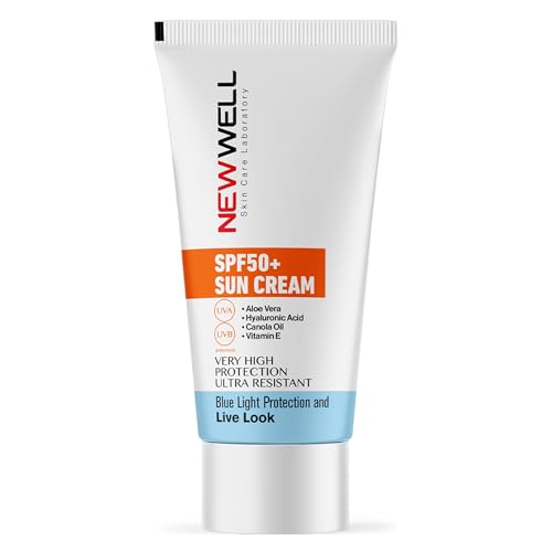 NEWWELL Sonnencreme LSF 50+ Gesicht Tagescreme Wasserfest | Sonnenschutz mit Hyaluronsäure, Vitamin E und Aloe Vera | UVA/UVB Blaulichtschutz
