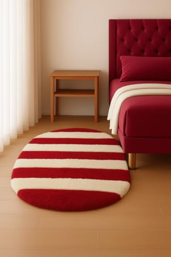 Image of Fluffy Silky Micro Fiber Polyster Carpet /Runner for Bedroom, Study Room, Playing Room, Guest Room ETC. 3x5 feet Feet, (red and Ivory new line)
