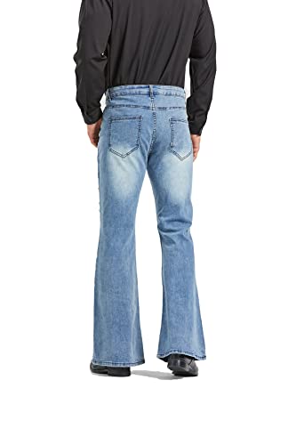 Image of Men's Vintage Flared Leg Denim Jeans Classic Patchwork Bell Bottom Denim Pants