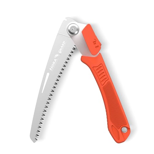 FLORA GUARD Folding Saw, Heavy Duty 8 Inch Blade Hand Saw, Quality SK-5 Steel, Curved Blade Hand Saw for Wood Camping, Dry Wood Pruning Saw with Razor Tooth(HS1039-Red)