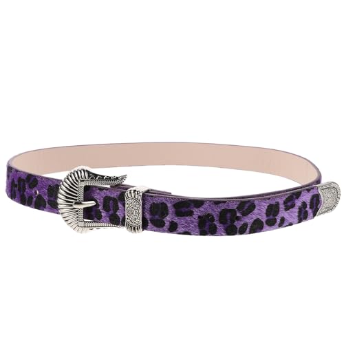 TOVINANNA Cinturón Ancho Occidental para Mujer Hebilla Vintage, Estampado de Leopardo en Diseño Retro, Color Morado, Talla Ajustable, Accesorio de Moda para Jeans y Ropa Casual