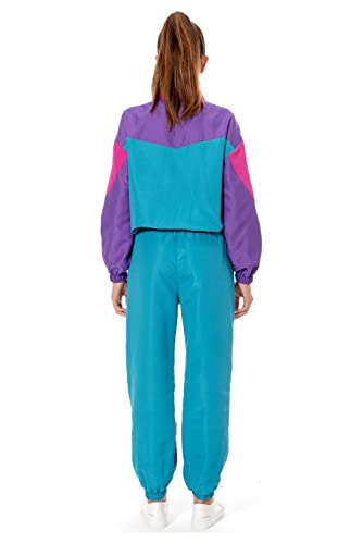 80s Track Suit for Women, 2 Piece Color Block Sweatsuits Neon Outfit Retro Sweatsuits for Themed Party2