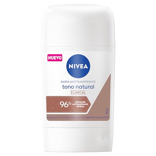 NIVEA Desodorante Aclarante Clinical Tono Natural (50 g), 96 horas de Protección Antitranspirante en Barra