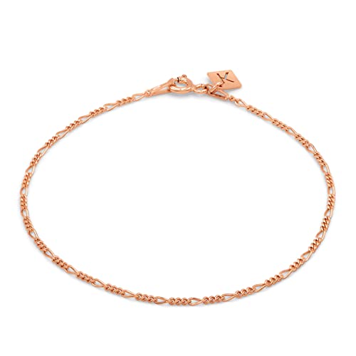 KEZEF Rose Gold Plated Silver Figaro Chain | Fine Diamond Cut 1.5mm Anklet for Women and Men | Lightweight Italian Jewelry | 10 Length