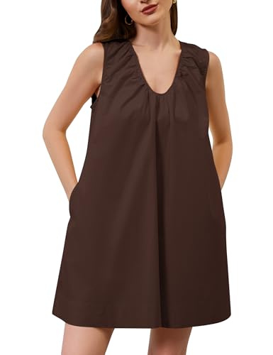 MISSACTIVER Women's Sleeveless Babydoll Tank Mini Dress Scoop Neck Ruched Short Dress with Pockets