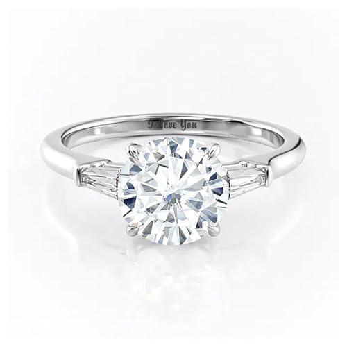 SISGEM 10K 14K 18K Solid Gold Moissanite Engagement Rings Bridal Set for Women, 1-3 Carat Round-cut Moissanite Tapared Baguette Three Stone Wedding Band Set Promise Rings for Her3