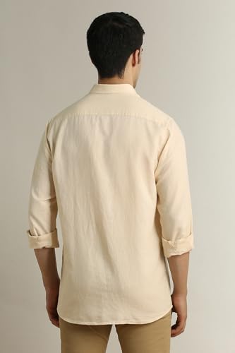 Image of Peter England Men's Solid Linen Blend Shirt Slim Fit| Casual Wear | Full Sleeves