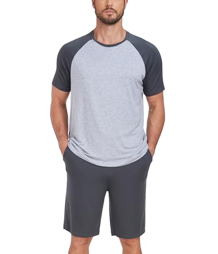 CF Men's Pajama Sets Bamboo Rayon Sleepwear Summer Pjs Short Sleeve Top & Pajama Shorts Lightweight Loungewear with Pockets