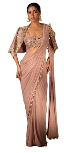 Image of infabzon Ready To Wear Indo Western Drape Saree & Koti Set For Womens Bollywood Style Satin Creap Silk fabric With Multicolor Embrodery Cording Sequance Work Pink