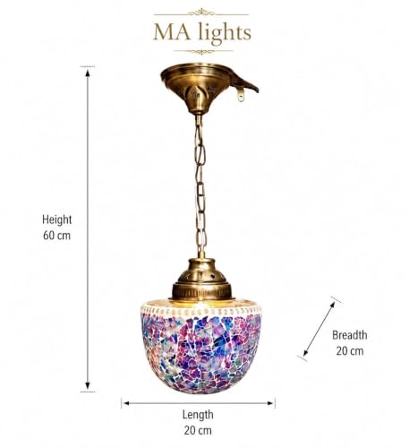 Image of Mosaic Glass Pendant Light with Brass Chain, Multicolour
