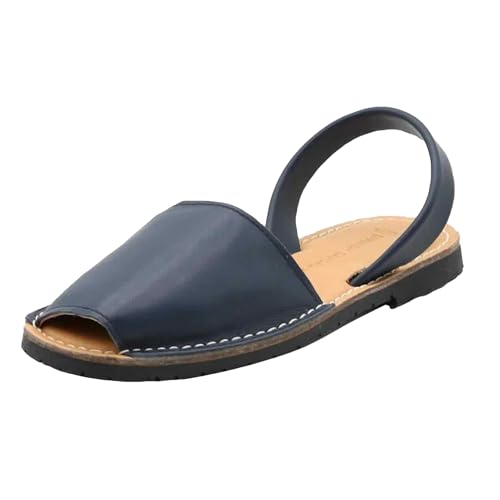 Classic Comfortable Flat Sandals for Women, Dressy Soft Leather Peep Toe Sandals for Women, Versatile Casual Slip-on Flats - Navy Blue