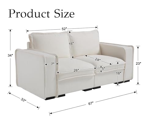 Image of EALSON 67 inch Loveseat Sofa Modern Love Seat Sofa Comfy Linen Fabric Cloud Couches Mid Century Modular 2-Seater Sectional Couch with Wooden Legs for Bedroom /Living Room /Apartment, White
