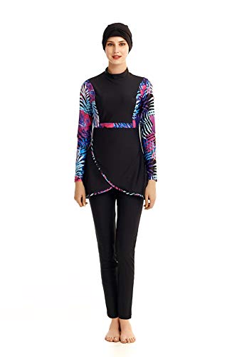 Modest Swimwear for Women Long Sleeve Swimsuit Burkini Modesty Swimming Costume Rash Guard Surfing Suit Beachwear (Black, 3XL)