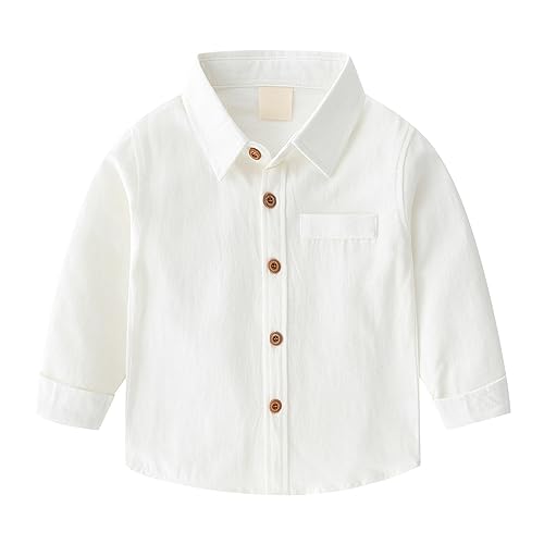 Boys Solid Color Down Shirt Long Sleeve Lapel Button Blouse Casual Lightweight School Tops Fall Clothes with Pocket
