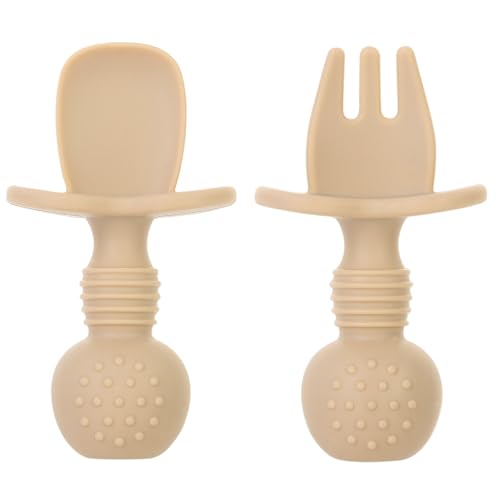 Image of Eascrozn 6 Pack Baby Spoons and Forks Set, Silicone First Stage Self Feeding Infant Toddler Utensils, BPA Free, Baby Led Weaning Feeding Supplies for Baby Essentials