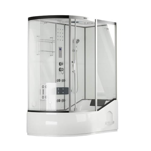 Home Deluxe - Temple de douche ALL IN 4in1 - Blanc, 170 x 90 x 220 cm à gauche - avec fonction vapeur, douche à effet pluie et massage des pieds I Sauna à vapeur,...