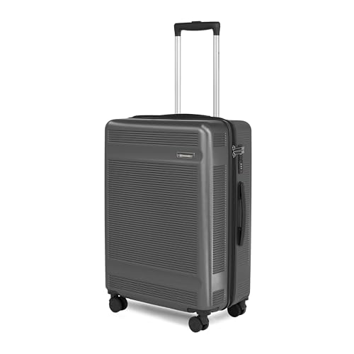 Image of SWISS MILITARY Pascal Hard 68cm Lightweight PC Medium Check in Travel Luggage Trolley Bag with Anti-Theft Zippers & 3-Dial Lock, 360 Wheels, Wet Pocket & Aluminium Handle Suitcase Capacity 93L-Grey