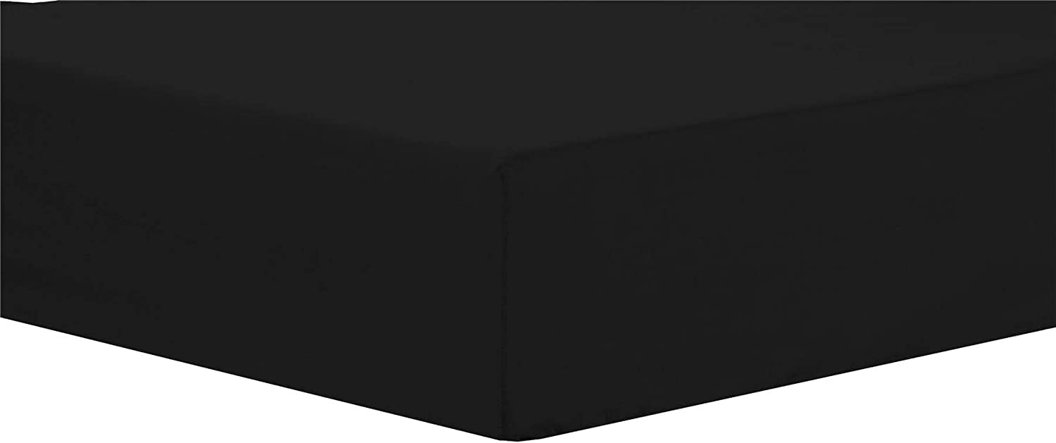 NFK TEXTILE Plain Style PolyCotton Bedsheets with Long-Lasting Color and Easy Care Bedding Fitted Sheets (Black, Double)