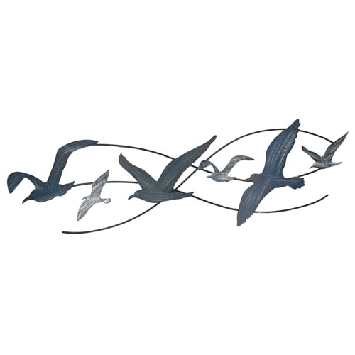 Seaside No.64 - Wandobjekt Möwen aus Metall - ca. B60 x H17 cm - maritime Wanddekoration Wandskulptur Möwenschwarm - dezenter Eyecatcher - Geschenkidee für Küstenfans (Möwen dunkelgrau/blau) Seaside No.64 - Wandobjekt Möwen aus Metall - ca. B60 x H17 cm - maritime Wanddekoration Wandskulptur Möwenschwarm - dezenter Eyecatcher - Geschenkidee für Küstenfans (Möwen dunkelgrau/blau)