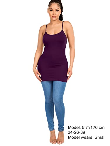 Image of Long Cotton Camisole Spaghetti Strap Tank Top for Women Basic Cami Tops Womens Undershirts Plum Purple Large