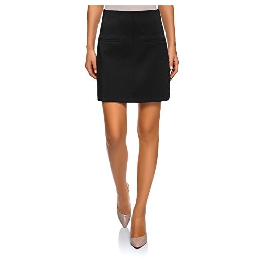 oodji Ultra Mujer Falda Trapecio con Bolsillos Decorativos, Negro, ES 38 / S