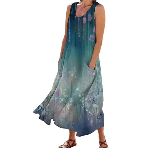 Robe d'été imprimé dégradé de couleurs robe longue sans manches ciel