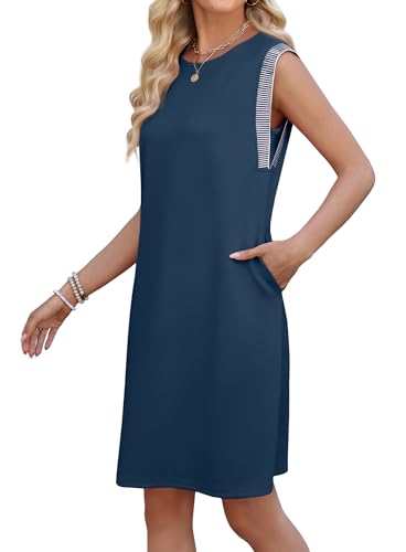 Image of WEACZZY Summer Dresses for Women 2026 Casual Crewneck Fit Beach Vacation Dress Sleeveless Loose Sundress with Pockets
