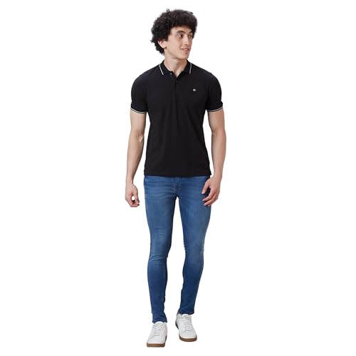 Image of Raymond Contemporary Fit Pure Cotton Solid Pattern Polo Neck Casual T-Shirt