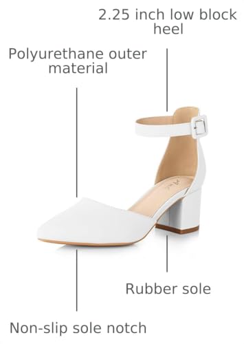 Image of Ankis Closed Toe Heels for Women, 2.25 Inch Low Block Chunky Dress Pumps | Black Nude White Gold Silver Pointed Toe Design, Soft Insole, Adjustable Ankle Strap, Classic Versatile, For Formal Daily