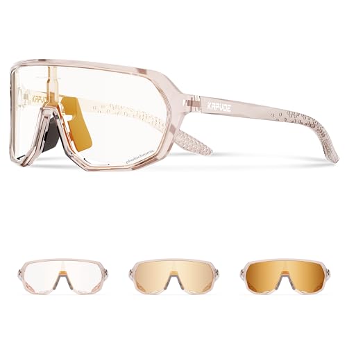 KAPVOE Fahrradbrille Selbsttönend Sonnenbrille Herren Damen Mountainbike Sonnenbrille Sportbrille UV-Schutz für Schnelle Radfahren Laufen Mtb Fahrrad K63
