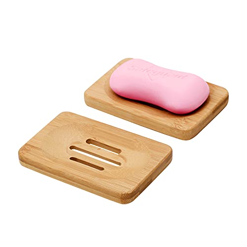 Mutsitaz 2 Packs Natural Wooden Bamboo Soap Dish Storage Holder Handmade Soap Holder for Bathroom Shower, Soap Dish,Sponges and More