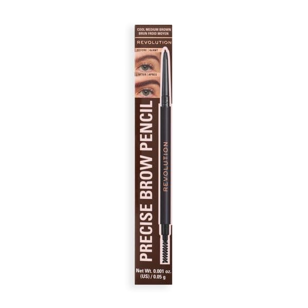 Revolution, Precise Brow Pencil, Double Ended, Ultra-Fine Pencil Tool, Includes Spoolie Brush, Medium Brown