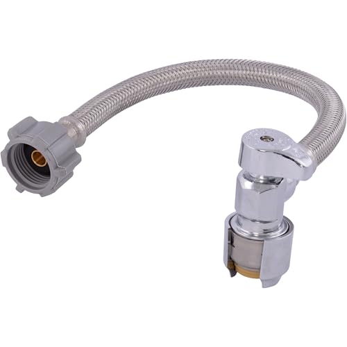 SharkBite Max 12 In. Stainless Steel Braided Toilet Connector with Angle Stop Valve, 1/2 Inch PTC x...