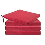 Lot de 4 Gräfenstayn Coussins de Chaise 40x40 cm avec Rubans - Rembourrage en Mousse de 4 cm - Coussin Chaise avec Housse Amovible, Oeko-Tex Standard 100, Coussin extérieur & intérieur (Rouge)