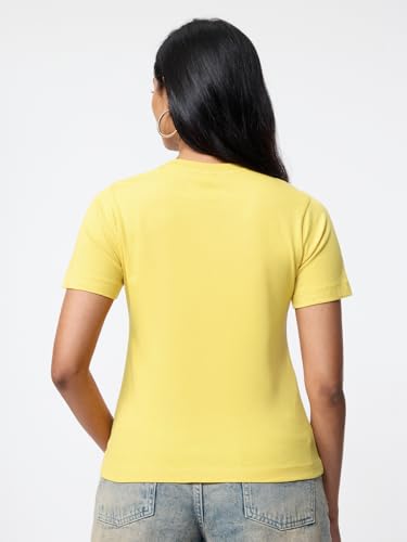 Image of The Souled Store Casual Classics: Women and Girls Short Sleeves Spread Collar Solid Cotton Regular Fit Breathable Lightweight Trendy Everyday T-Shirt