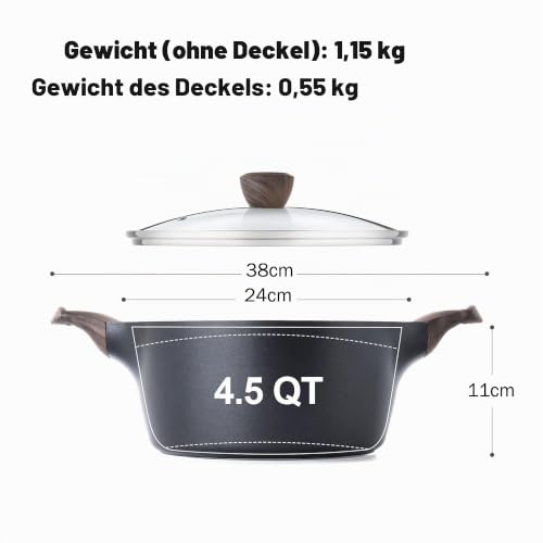 SENSARTE Kochtopf 24 cm, Topf Induktion mit Deckel, 4.5L – Ansicht 2