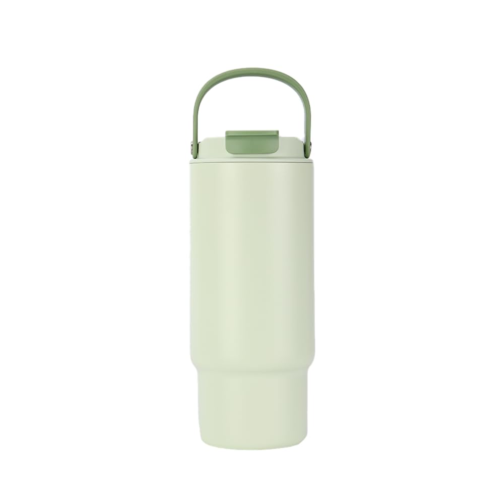 SANTECO タンブラー ストロー付き 960ml 水筒 大容量 ウォーターボトル 真空断熱 保温 保冷 ステンレスボトル 広口 直飲み 蓋付き アウトドア 取っ手付き 持ち運び こぼれない (ライトグリーン, 960ML)