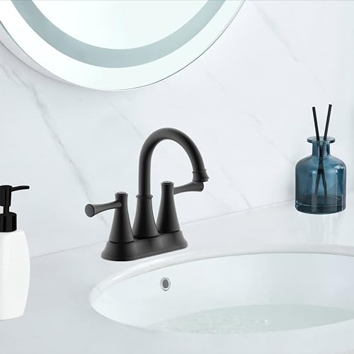 Derengge 360° Swivel 3 Hole Matte Black Bathroom Sink Faucet with Overflow Drain